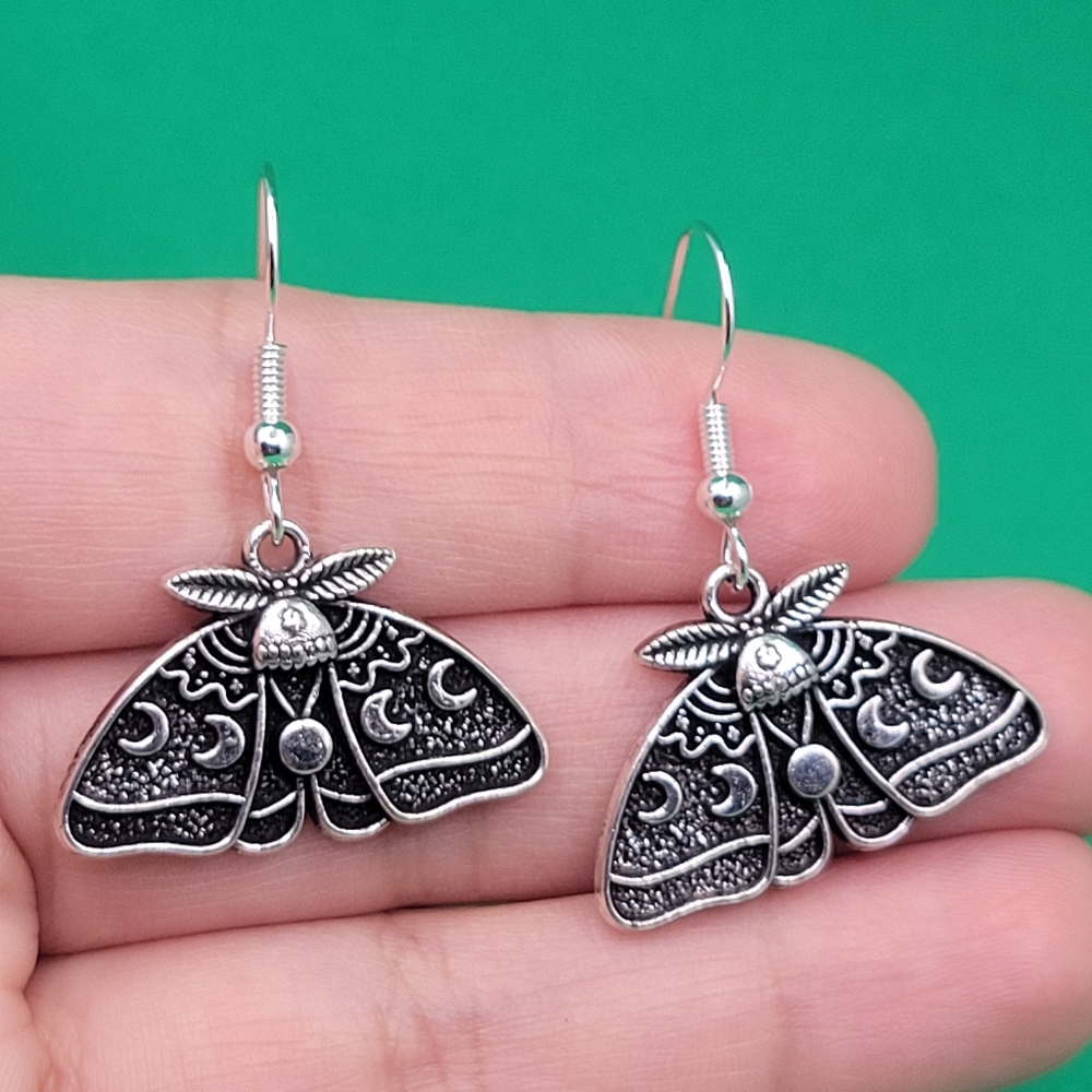 Sterling silver 925 moon moth earrings